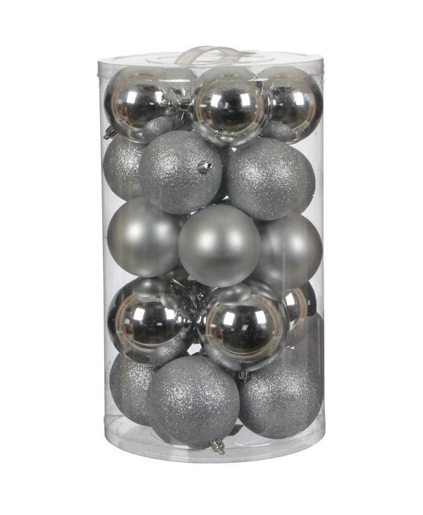 Набор пластиковых шаров 23шт (15шт*Ø7cм, 8шт*Ø8см) серебро