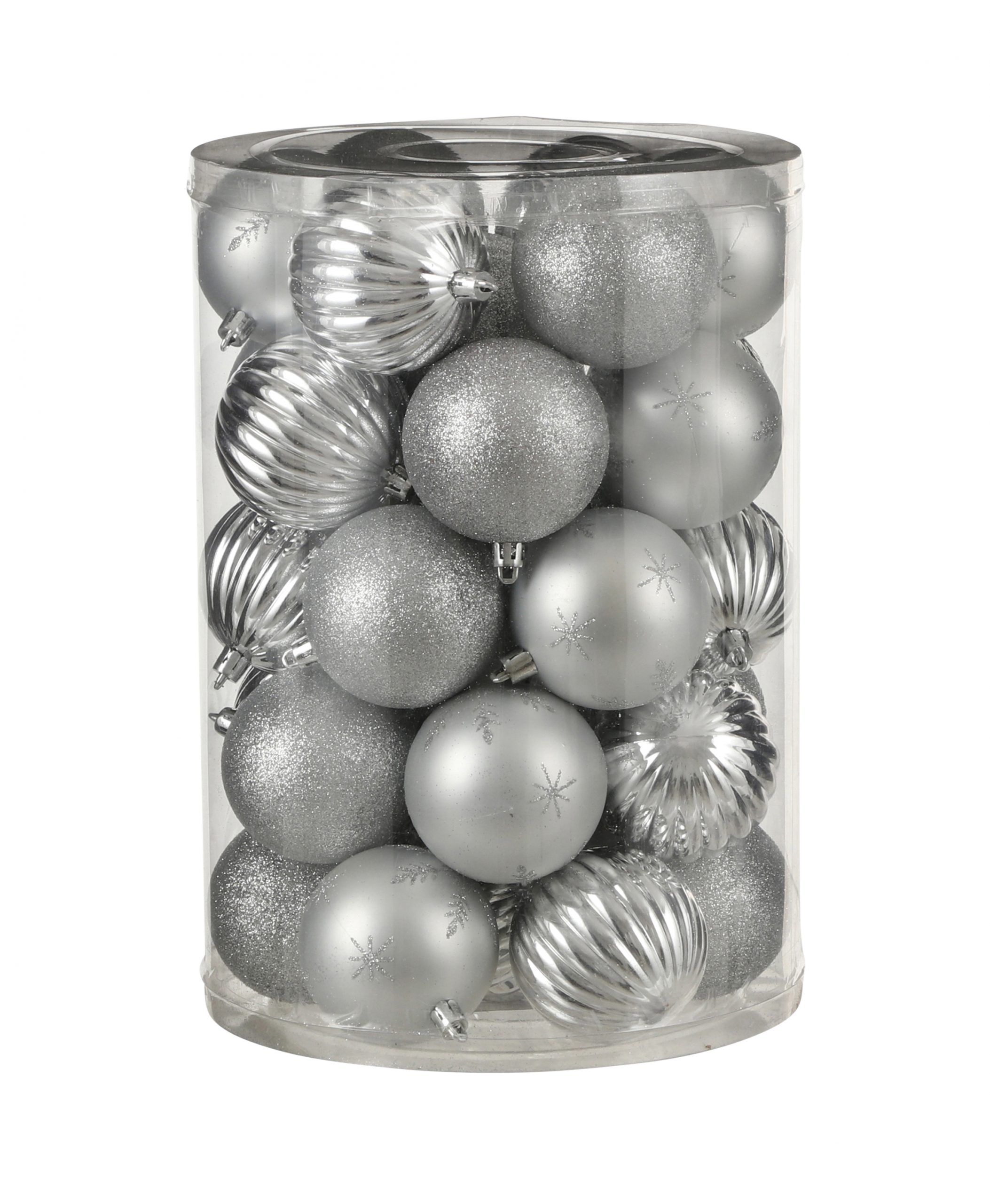 Набор пластиковых шаров 34шт Ø7cм серебро