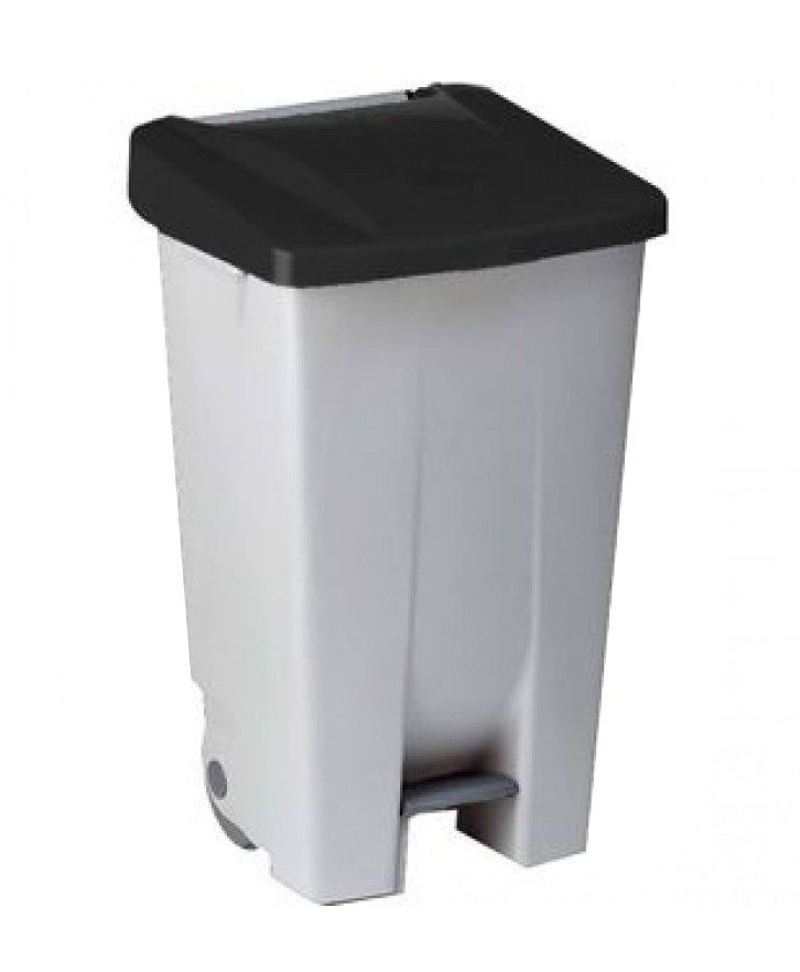 Контейнер пластиковый DENOX Selective container с ручкой, педалью и колесами (120л), серый с черной крышкой