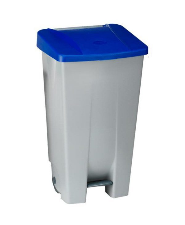 Контейнер пластиковый DENOX Selective container с ручкой, педалью и колесами (120л), серый с синей крышкой