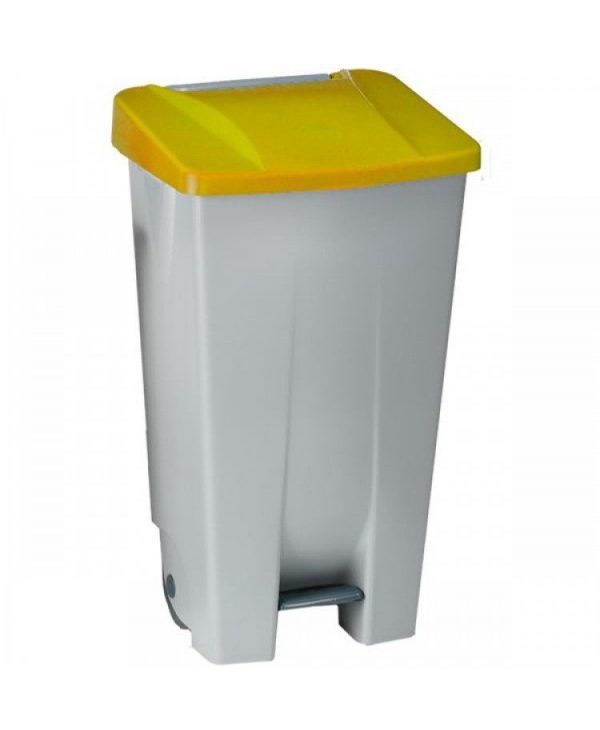 Контейнер пластиковый DENOX Selective container с ручкой, педалью и колесами (120л), серый с желтой крышкой