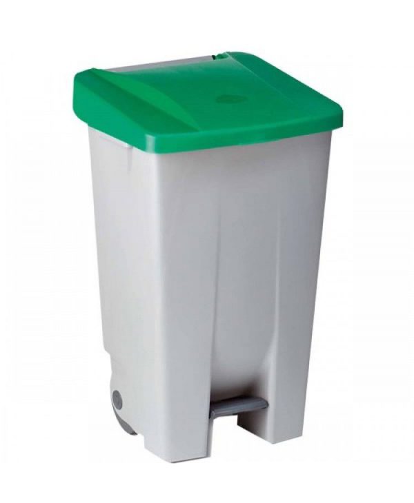 Контейнер пластиковый DENOX Selective container с ручкой, педалью и колесами (120л), серый с зеленой крышкой