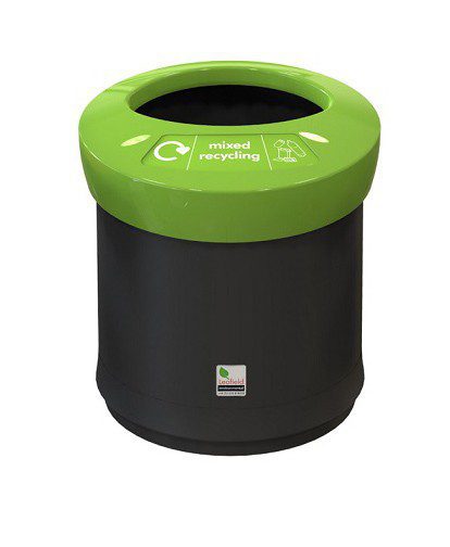 Урна для мусора Leafield EcoAce (41л) - 81900 черная с зеленой открытой крышкой