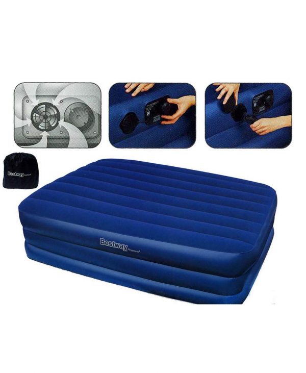 Кровать BESTWAY со встроенным насосом, флокированная, цвет синий (203*152*56) (67110)