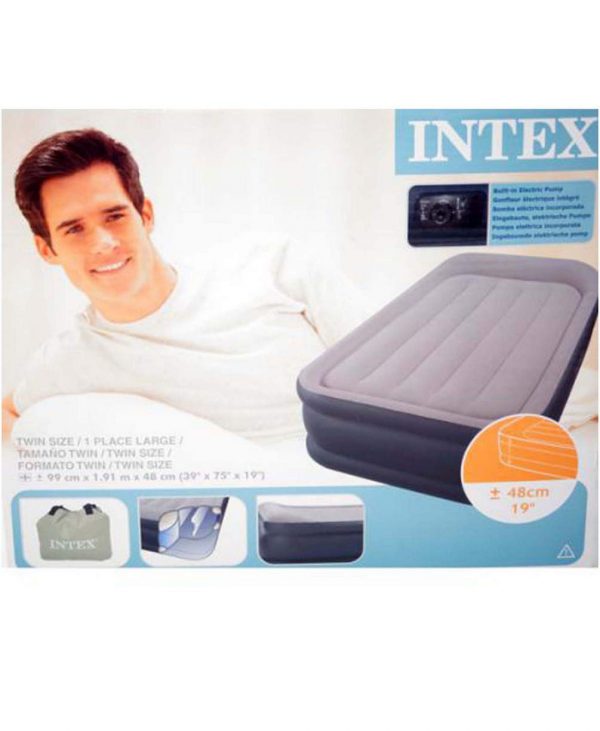 Кровать INTEX с подголовником сине-бежевый 99*191*48см (67732)
