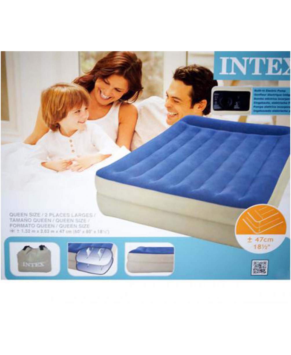 Матрас INTEX Pillow Rest Raised ,встр. электр.насос,203 cм х 15,сумка для переноски,рем комп (67714)