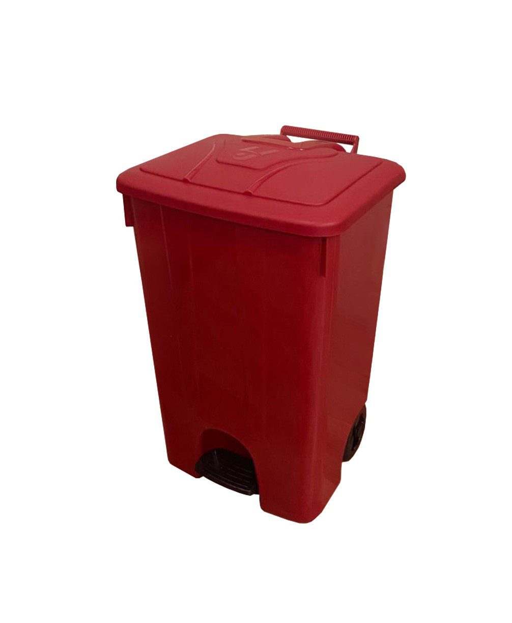 Бак TELKAR Waste bucket cornered (85л) с крышкой и педалью, на колесах (для сбора, хранения и транспортировки отходов), красный