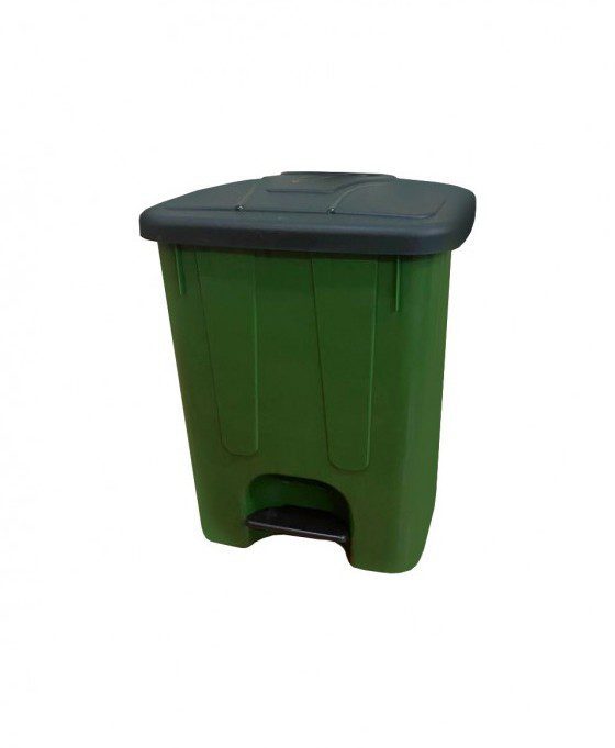 Бак TELKAR Waste bucket cornered (40л) с крышкой и педалью, зеленый (крышка черная)