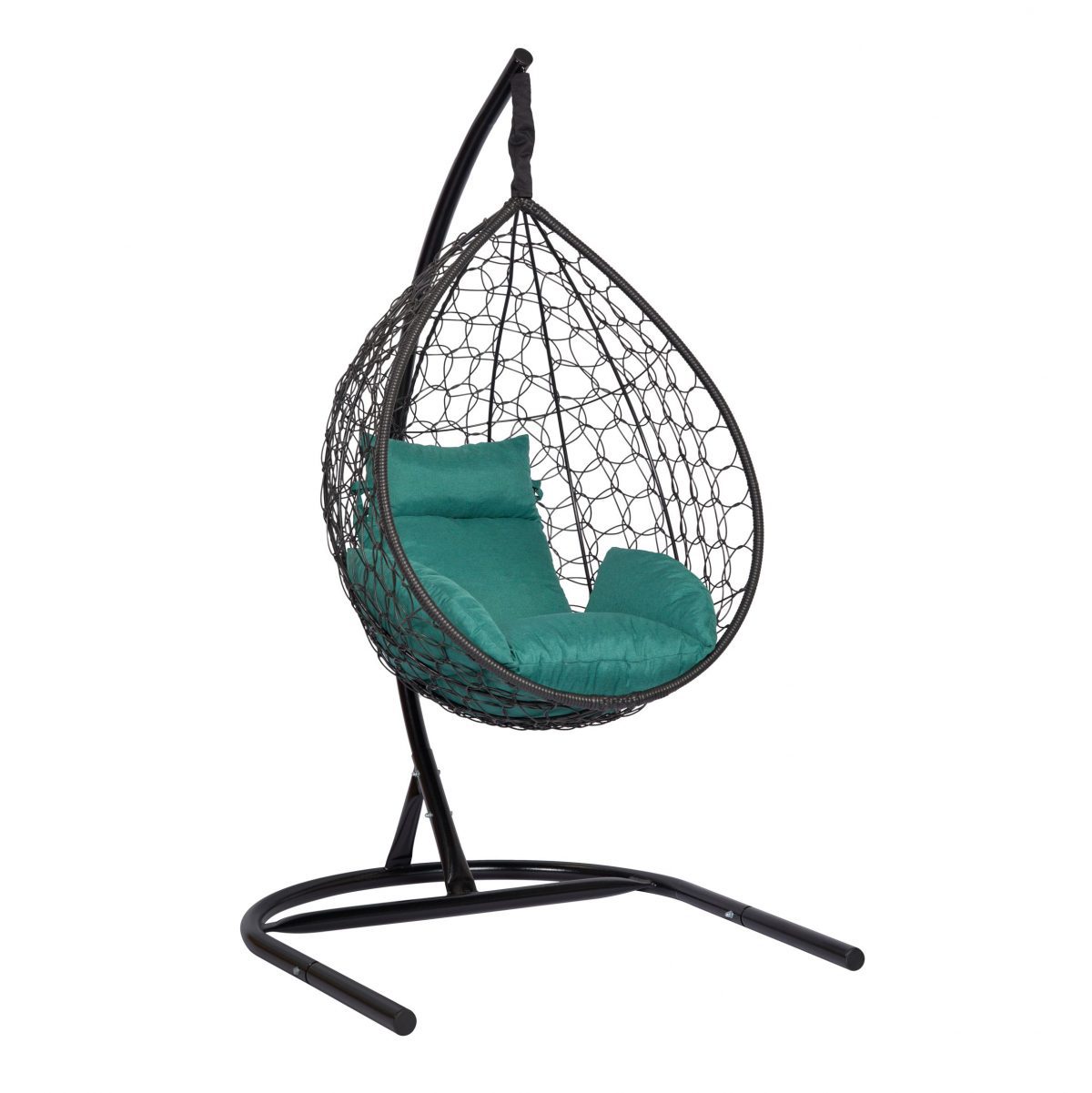 Подвесное кресло "Скай-01", цвет плетения – черный, подушка – зеленый, каркас – черный