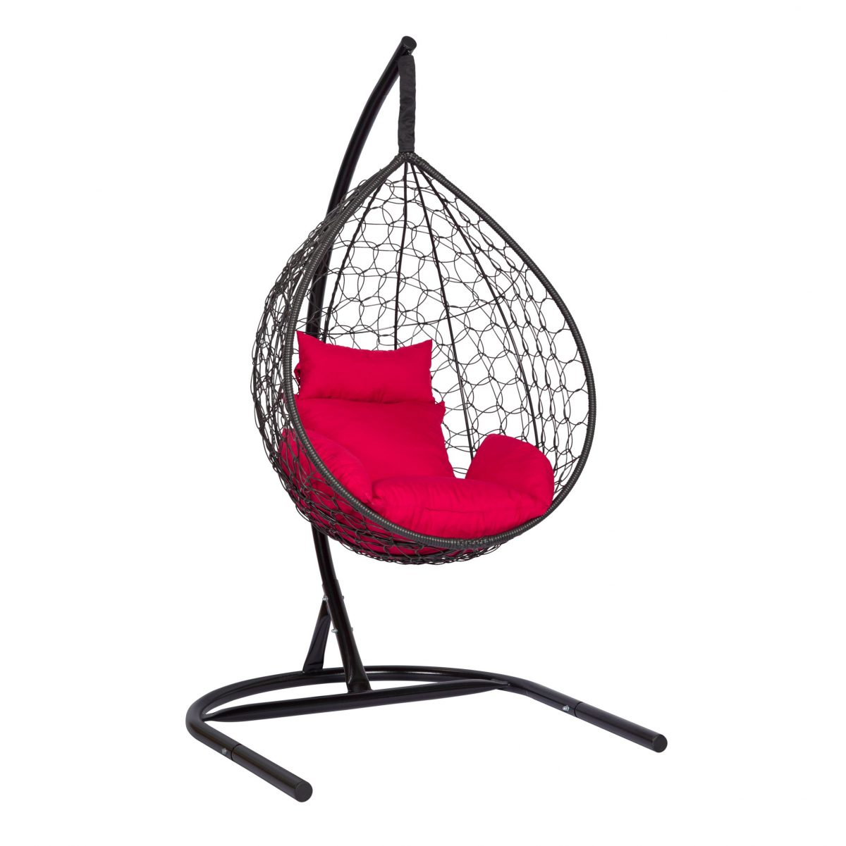 Подвесное кресло "Скай-01", цвет плетения – черный, подушка – красный, каркас – черный