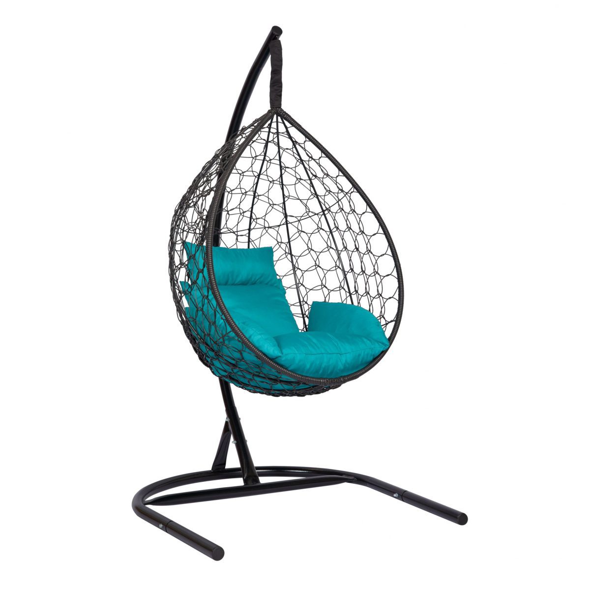 Подвесное кресло "Скай-01", цвет плетения – черный, подушка – бирюзовый, каркас – черный