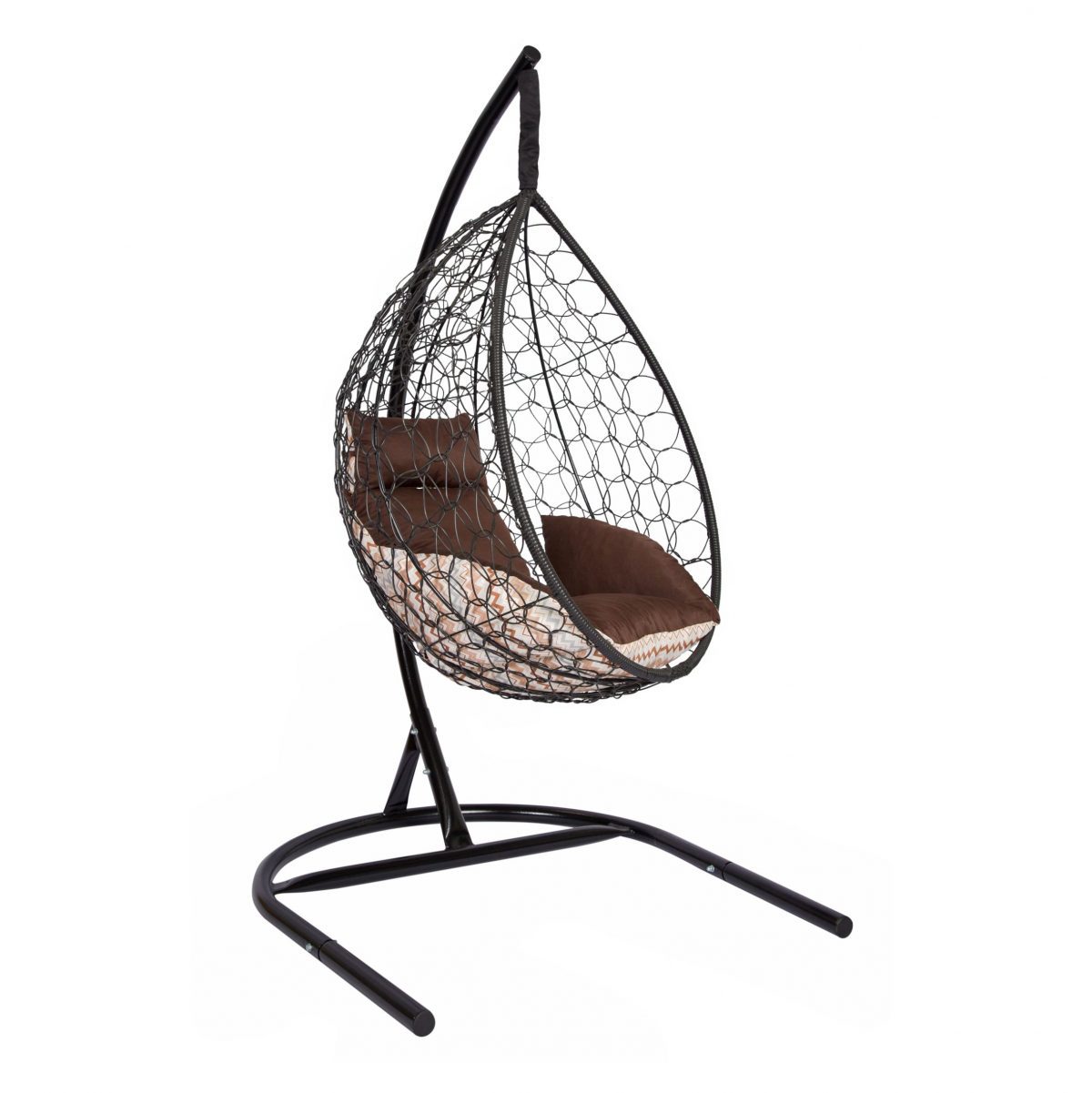 Подвесное кресло "Скай-01", цвет плетения – черный, подушка – зигзаг, каркас – черный