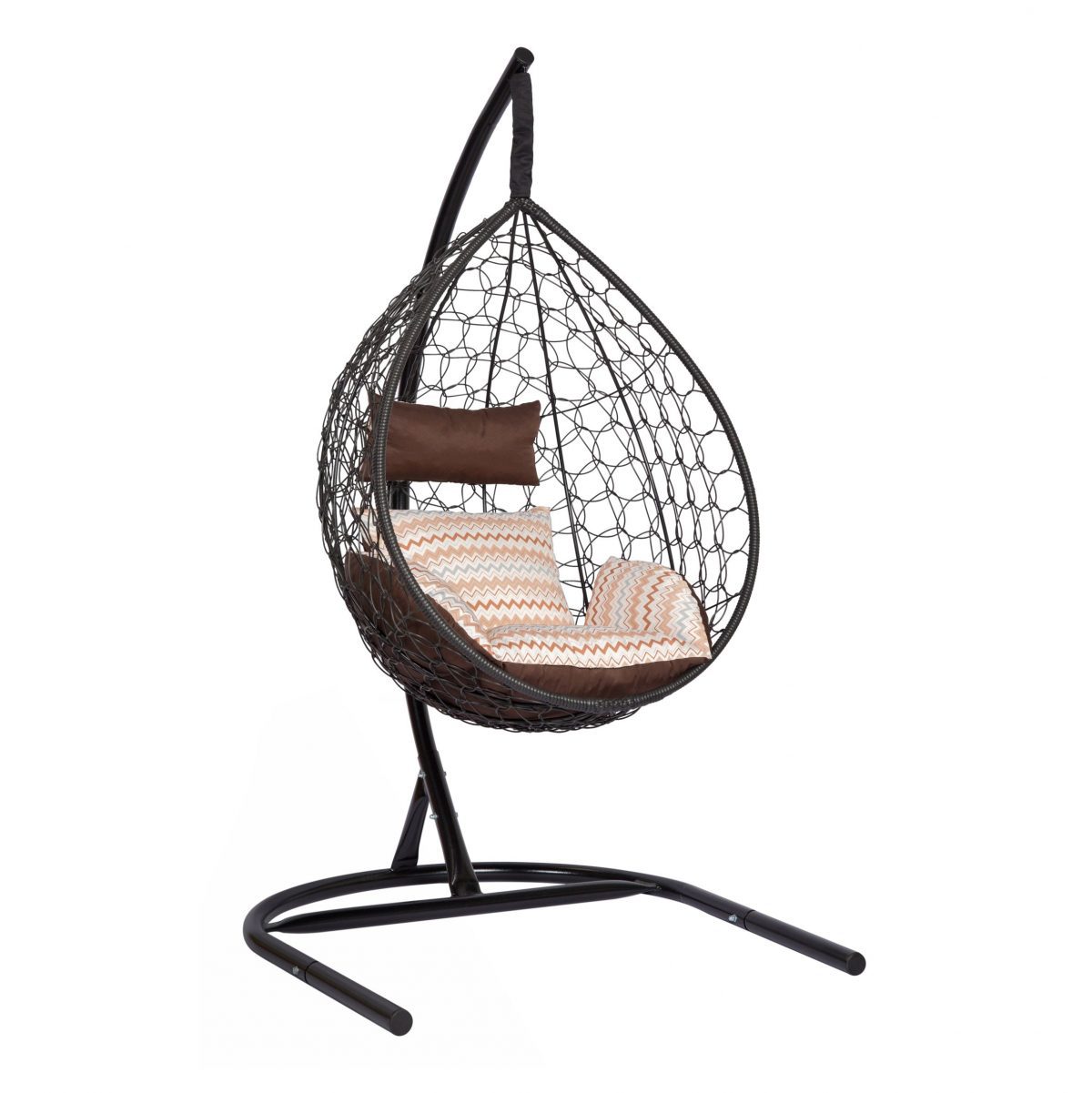 Подвесное кресло "Скай-01", цвет плетения – черный, подушка – зигзаг, каркас – черный