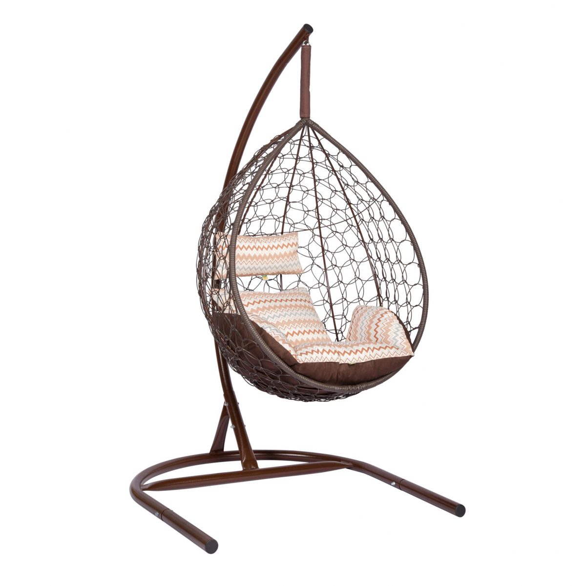 Подвесное кресло "Скай-01", цвет плетения – коричневый, подушка – зигзаг, каркас – коричневый
