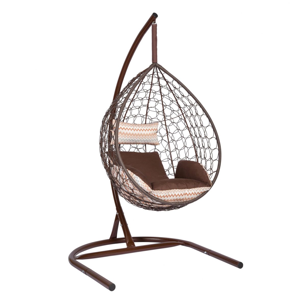 Подвесное кресло "Скай-01", цвет плетения – коричневый, подушка – зигзаг, каркас – коричневый