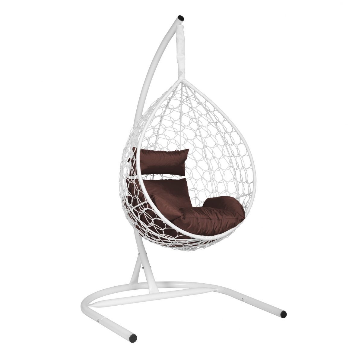 Подвесное кресло "Скай-01", цвет плетения – белый, подушка – коричневый, каркас – белый