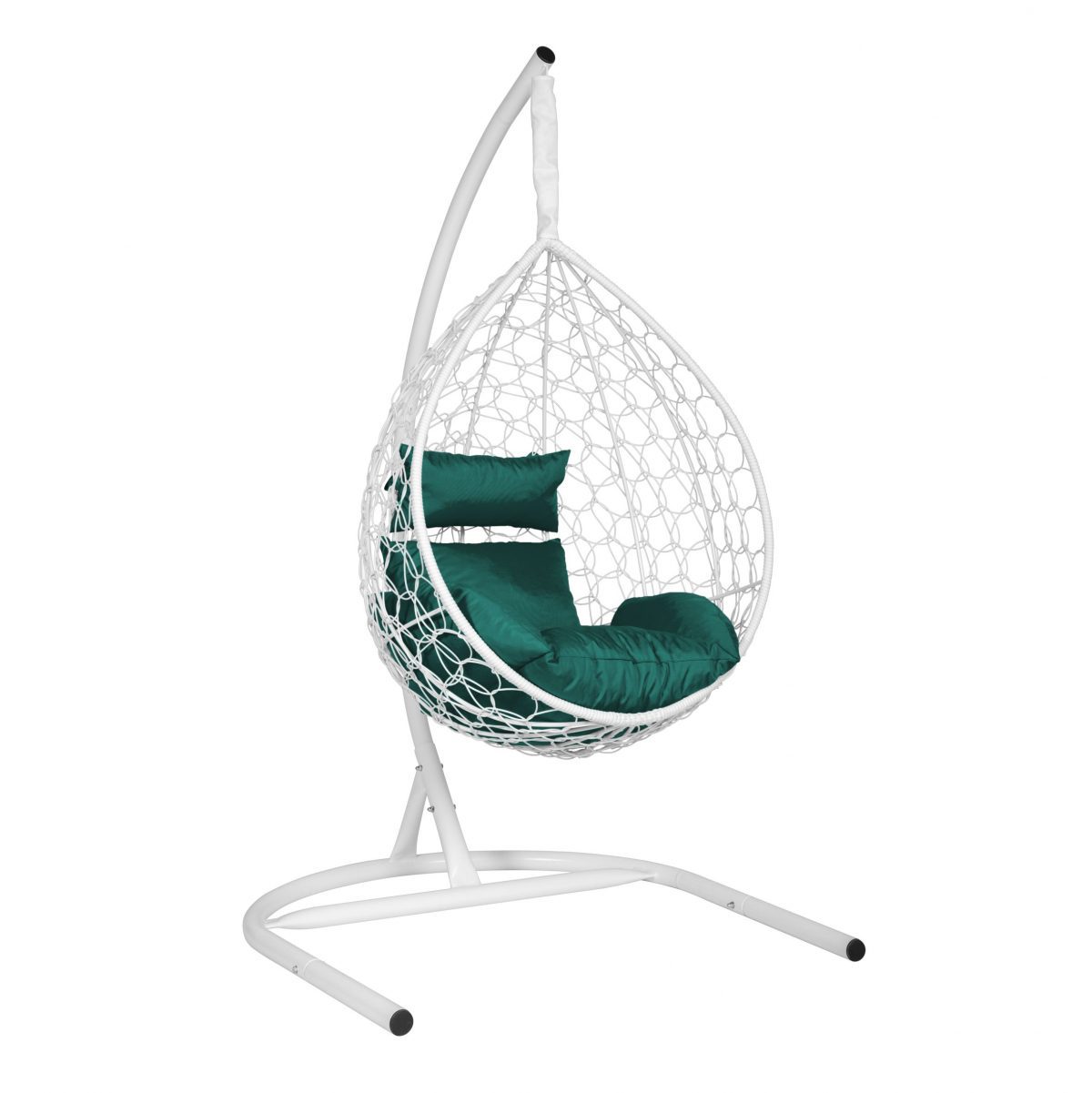 Подвесное кресло "Скай-01", цвет плетения – белый, подушка – зеленый травяной, каркас – белый