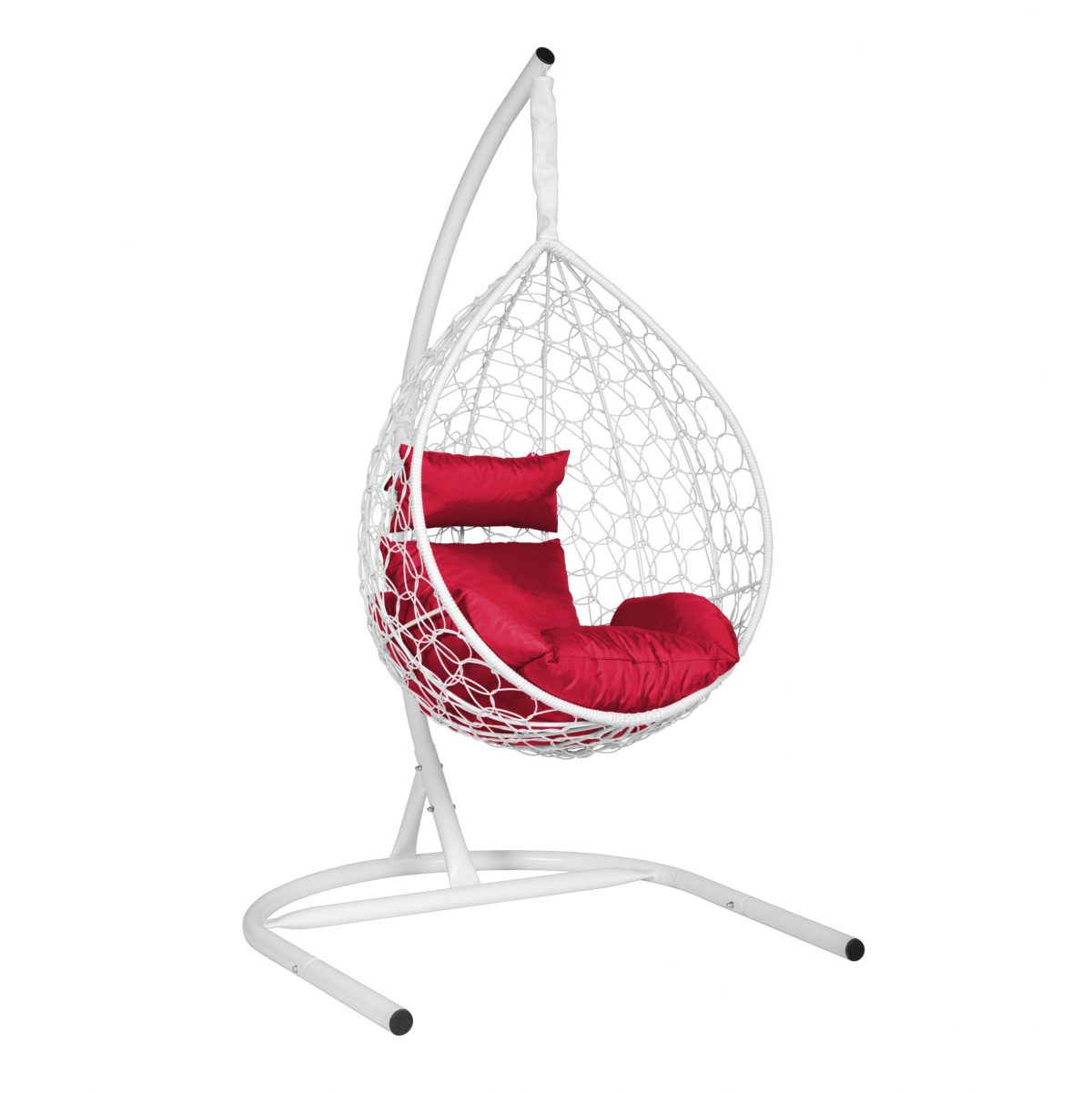 Подвесное кресло "Скай-01", цвет плетения – белый, подушка – красный, каркас – белый