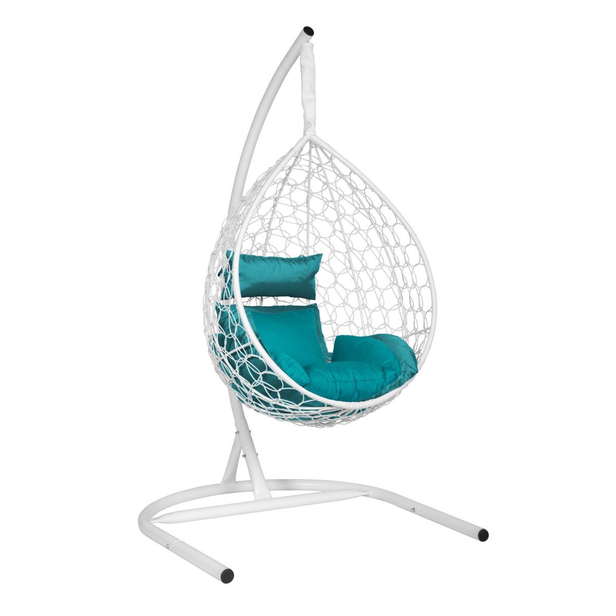 Подвесное кресло "Скай-01", цвет плетения – белый, подушка – бирюзовый, каркас – белый