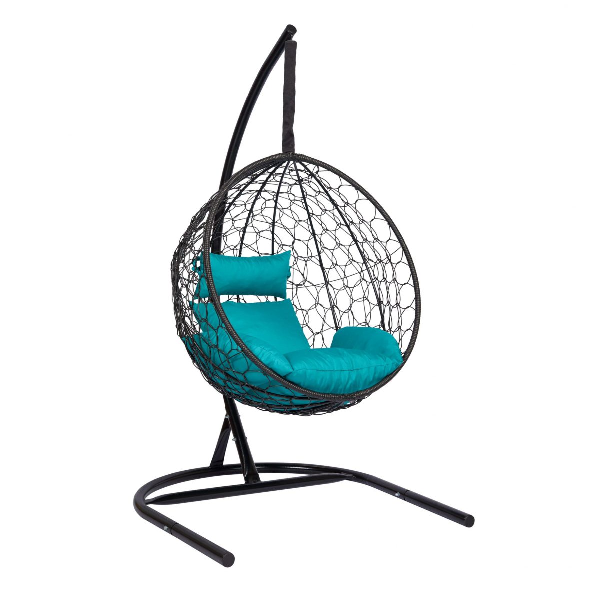Подвесное кресло "Скай-02", цвет плетения – черный, подушка – бирюзовый, каркас – черный
