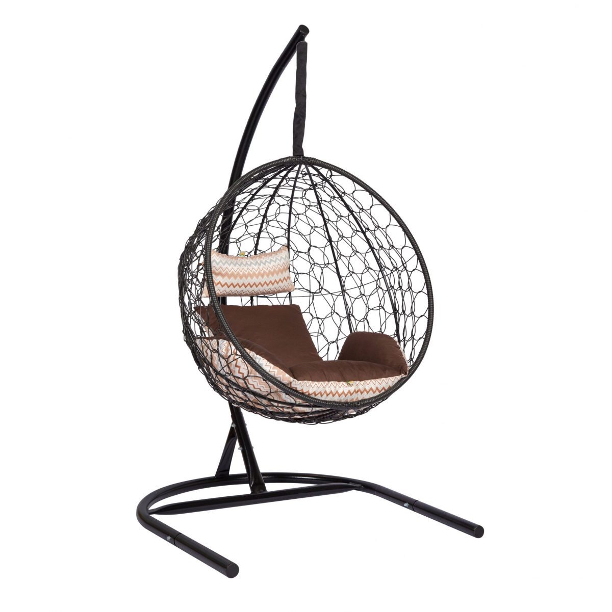 Подвесное кресло "Скай-02", цвет плетения – черный, подушка – зигзаг, каркас – черный