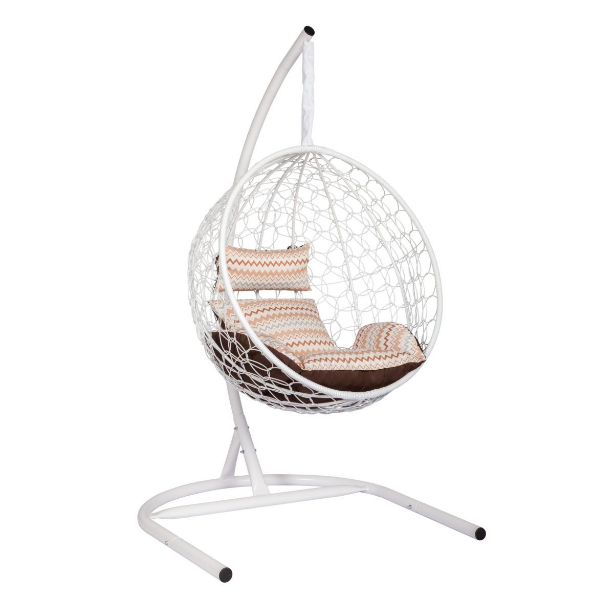 Подвесное кресло "Скай-02", цвет плетения – белый, подушка – зигзаг, каркас – белый