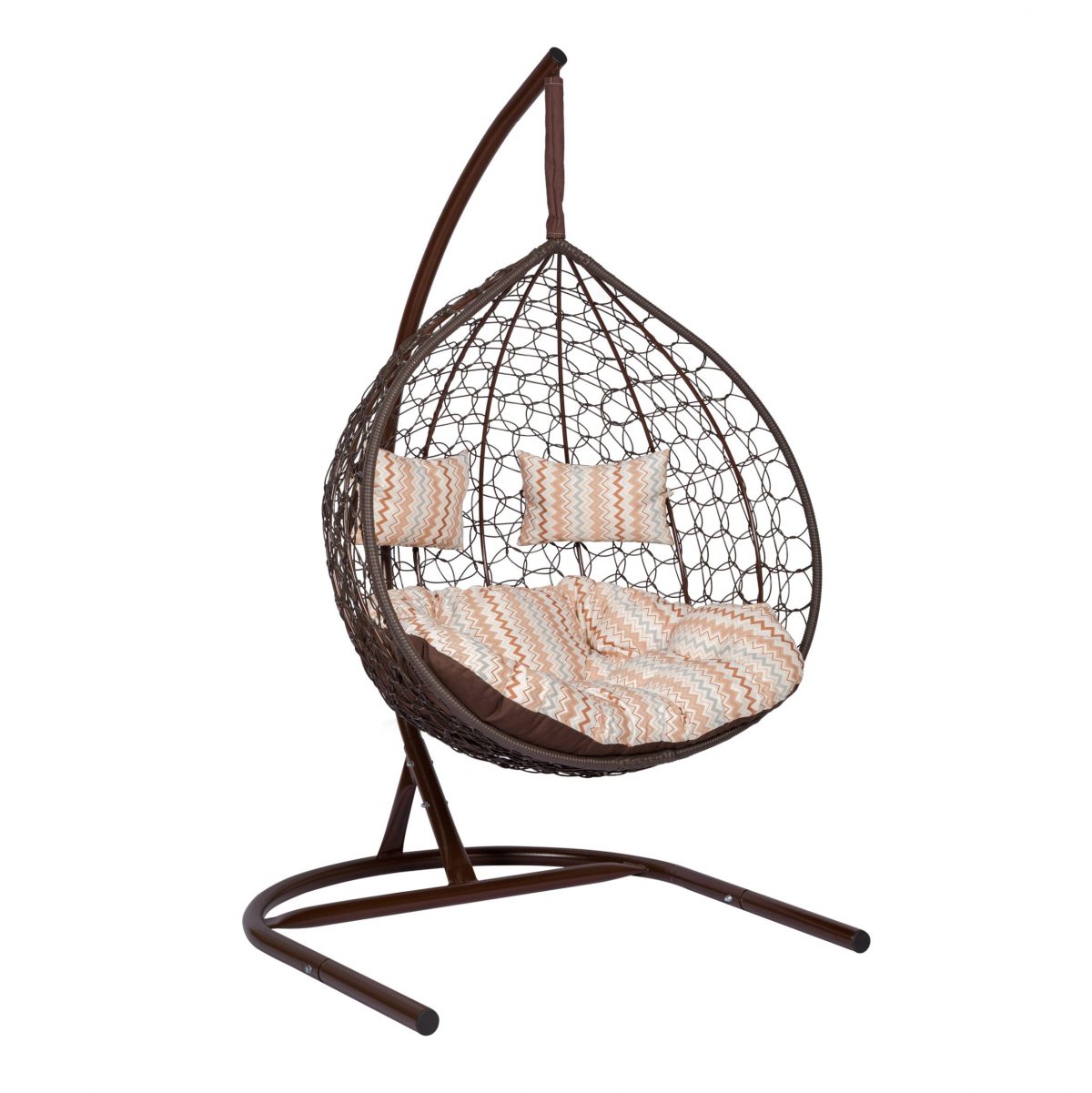 Подвесное кресло "Скай-03", цвет плетения – коричневый, подушка – зигзаг, каркас – коричневый