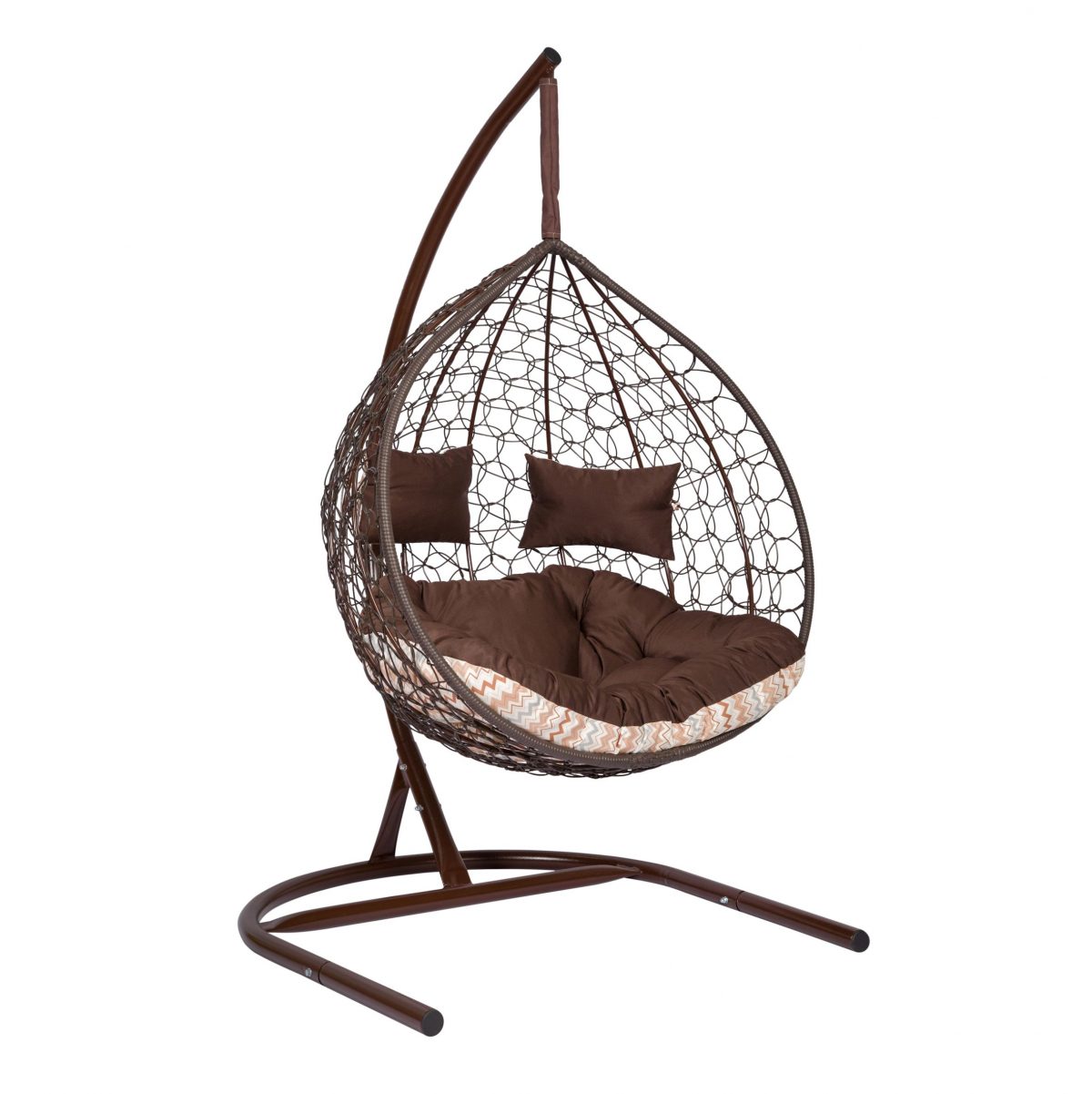 Подвесное кресло "Скай-03", цвет плетения – коричневый, подушка – зигзаг, каркас – коричневый