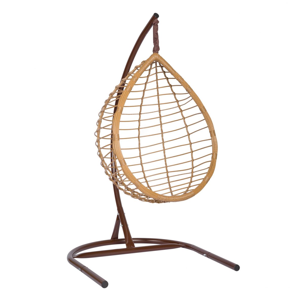 Подвесное кресло "Скай-04", цвет плетения – соломенный, подушка – коричневый, каркас – коричневый